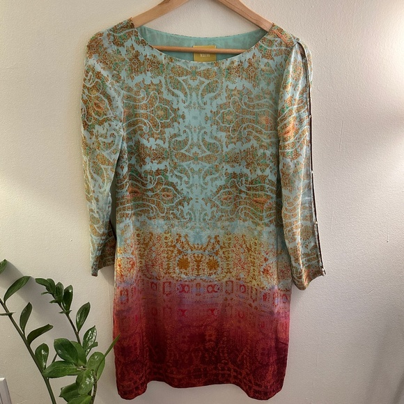 Anthropologie Silk Pattern Long-sleeve Pixie Dress - Picture 1 of 10